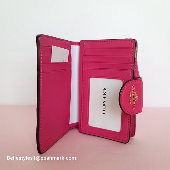 COACH Bifold Quilted Soft Smooth Leather ID Window Medium Wallet - Bold Pink ⭐ - Picture 13 of 16